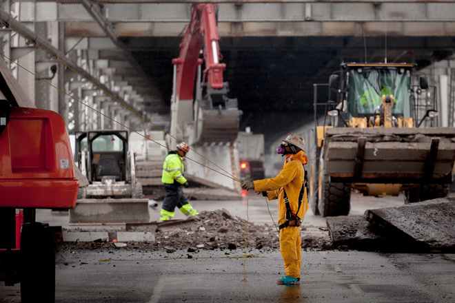 Demolition work on the San Francisco Oakland Bay Bridge. Photo courtesy of Caltrans.