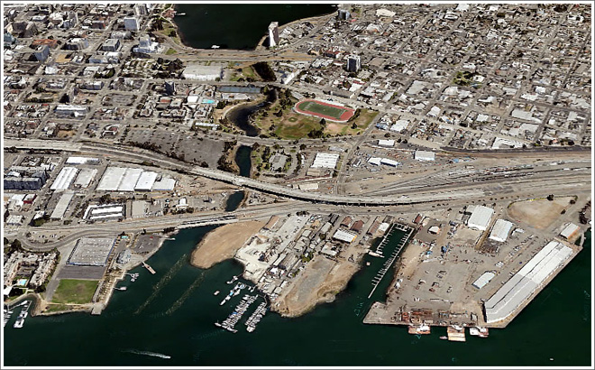 The Brooklyn Basin project will be built on 65 acres of waterfront property southwest of The Embarcadero between the Lake Merritt channel and 9th Avenue.