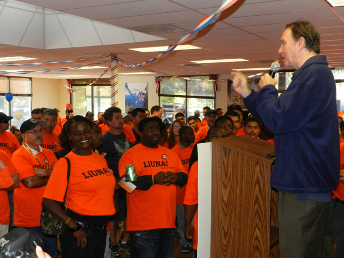 Laborers union members rallied to get out the vote against Prop 32 in the November 2012 election.