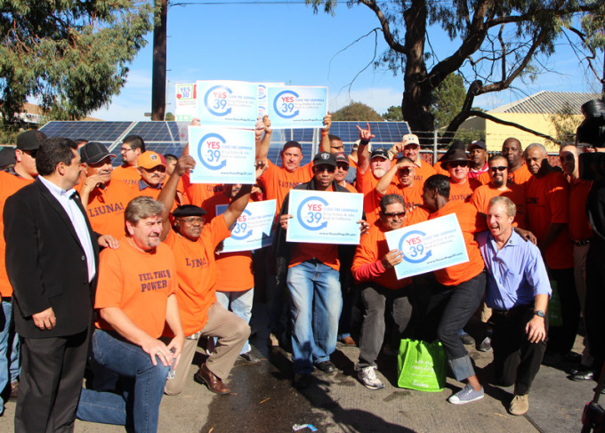 Laborers union members gathered at Local 304 for a rally to stop Prop 32 and support Prop 39 Nov. 3, 2013