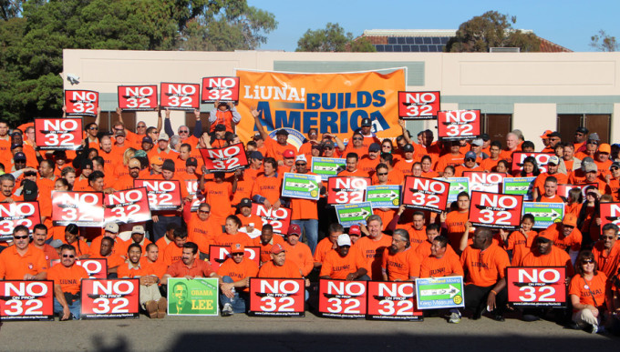 Laborers union members gathered at Local 304 for a rally to stop Prop 32 Nov. 3, 2013