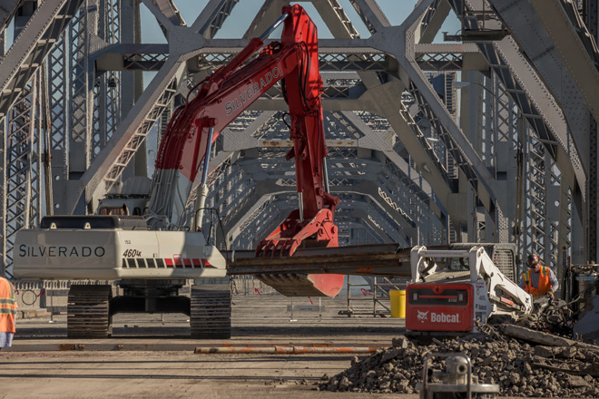 Demolition work on the San Francisco Oakland Bay Bridge. Photo courtesy of Caltrans.
